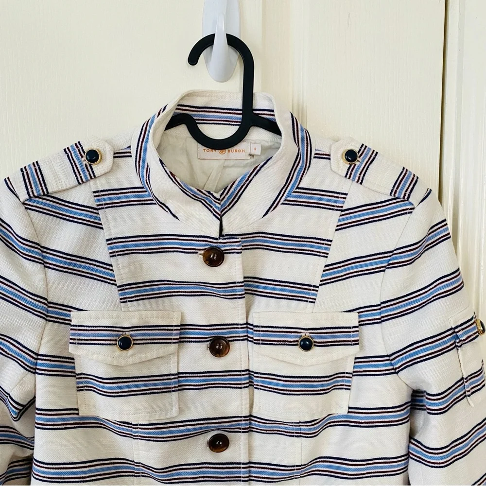 Tory Burch Sergeant Pepper Striped Button Front Military Jacket Blazer Size 8